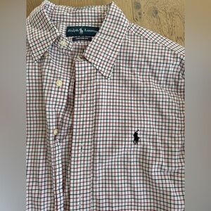 Ralph Lauren Men’s Custom Fit Red & Navy Plaid Button-Down Shirt | Size Medium